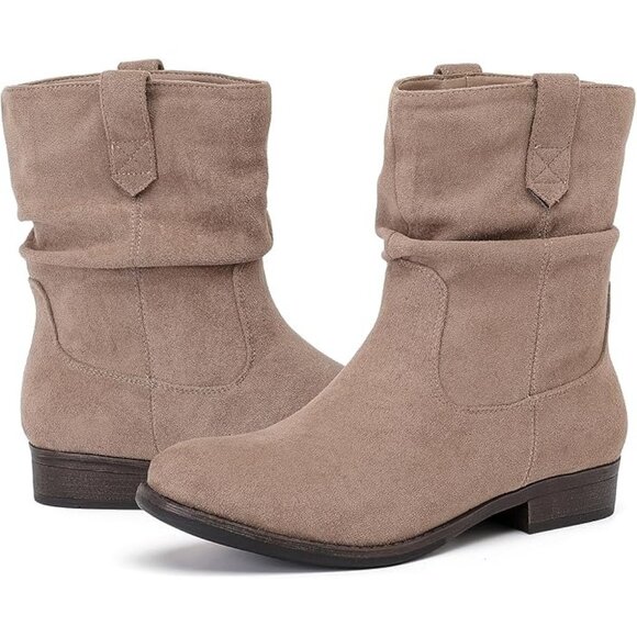 Ruiee Size 11 Ankle Boots Beige Slouchy Round Toe Low Calf Flat Booties - Picture 10 of 10